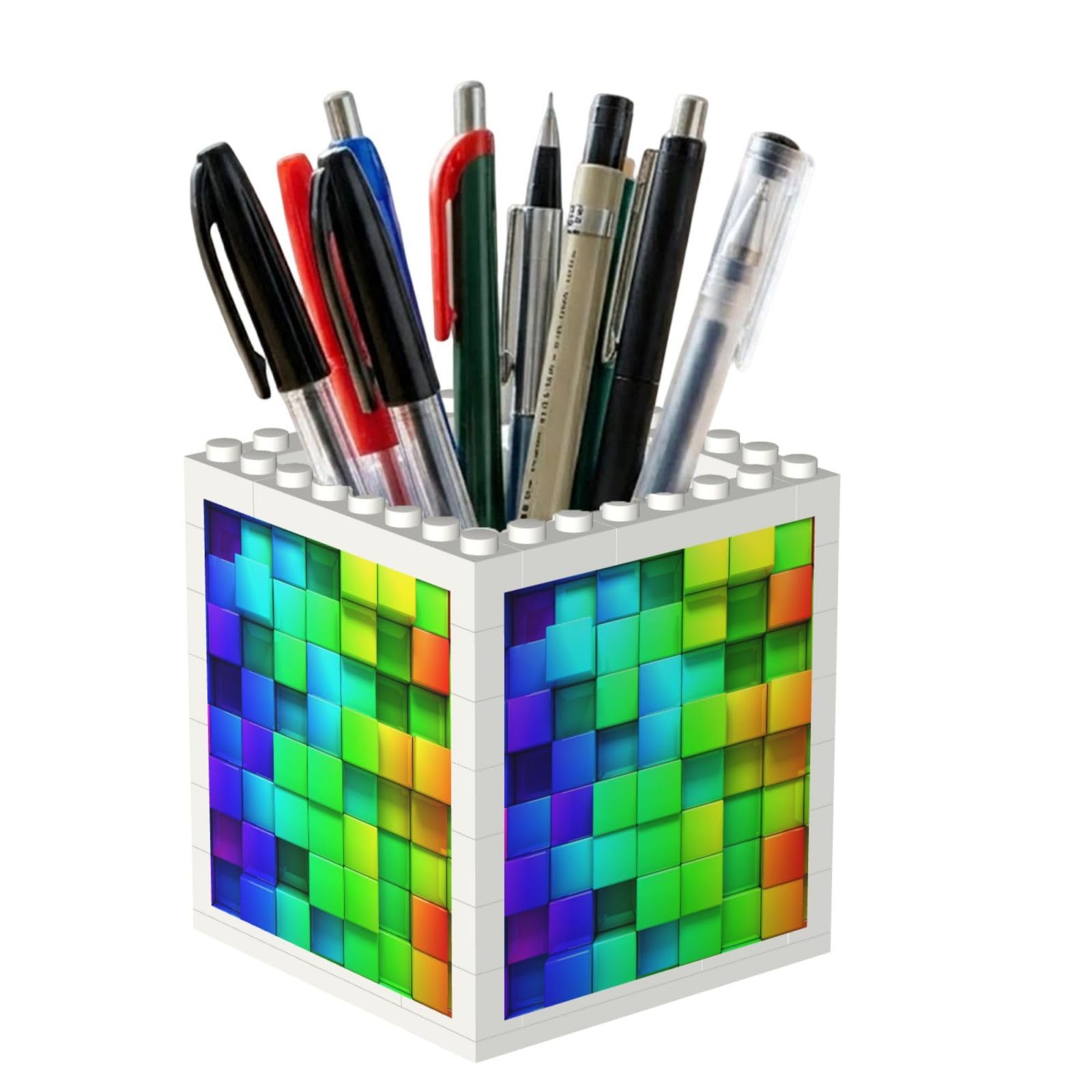 Poadnly Rainbow Color Plaid, Pen Pot Pencil Holder for Office Home School, Compact Desk Organiser for Office Stationery