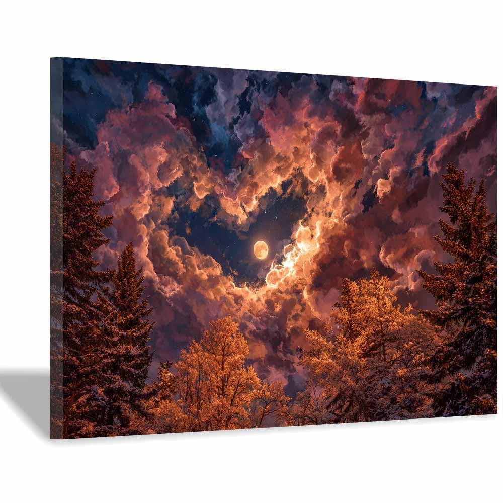 HUYEEI Landscape Wall Art Moonlit Forests Modern Canvas Print On Artwork, Suitable for living room, bedroom, for Kids Room Decoretc.(multicolored)-70x100cm Framed