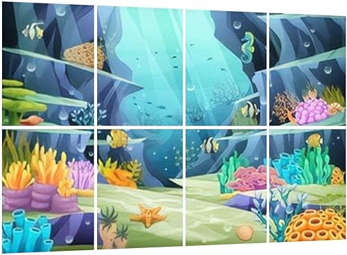 Paquete de 8 paneles acústicos autoadhesivos insonorizados océanos submarinos, peces submarinos, arrecifes de coral, un mar azul, paneles de pared