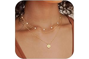 Dainty Layered Gold Pearl Necklaces for Women with Initial Pendant