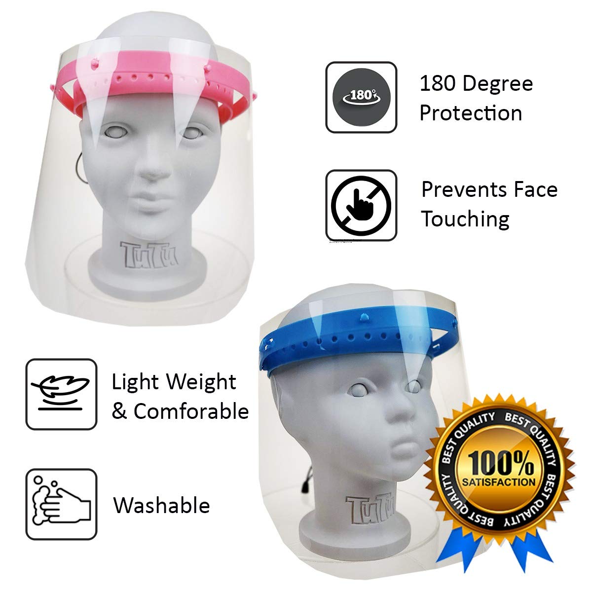 proSPORT 2 Pack Blue Childrens Face Shield for School Boys Girls Kids Flip Up Mask Clear Anti Splash Spray Protection