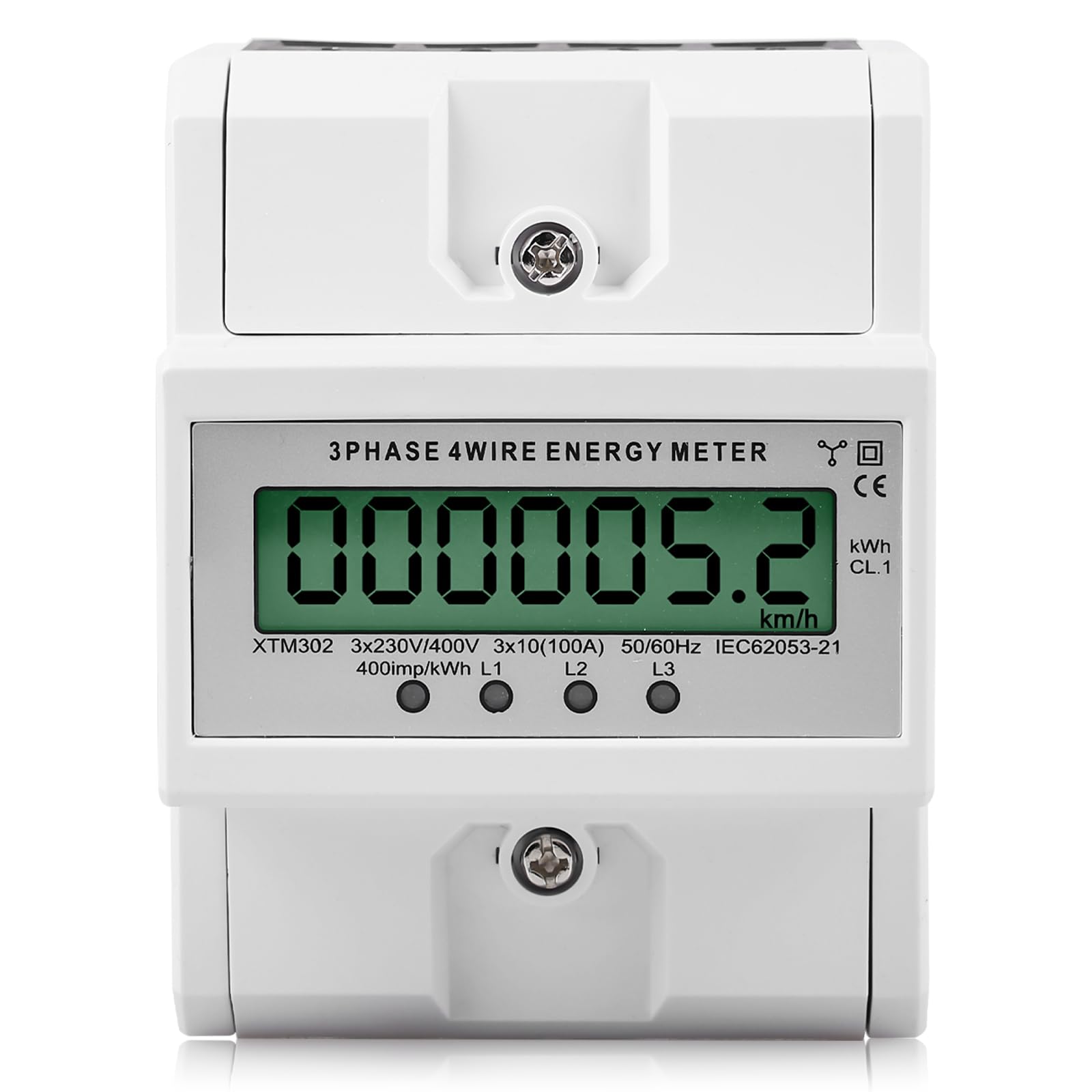 Compteur d'électricité triphasé, compteur triphasé 100 A 50/60 Hz, compteur d'électricité calibré avec affichage LCD, compteur numérique, compteur triphasé, montage sur rail DIN, sous-compteur 4 fils