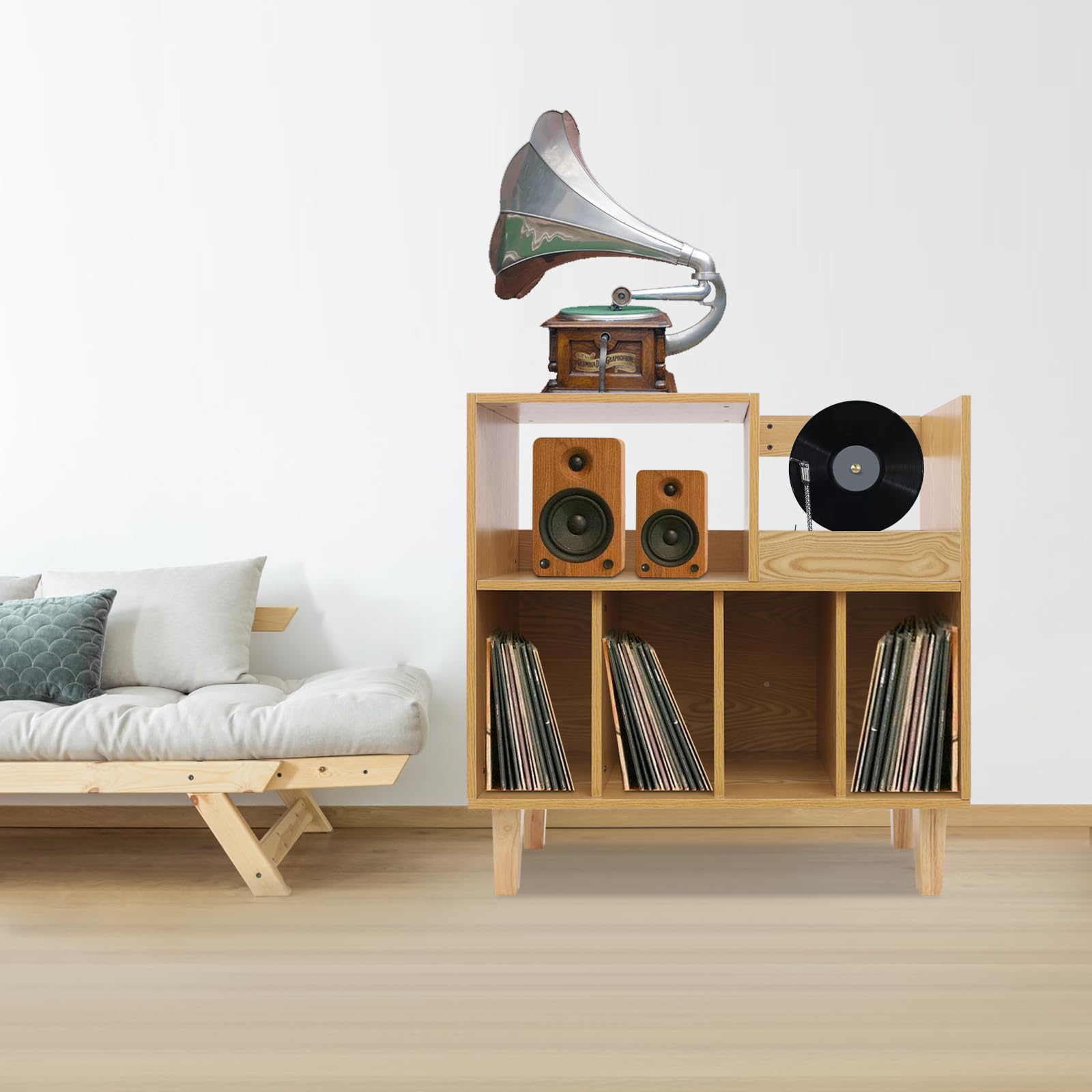 Tocadiscos estante de placa multicapa para sala de estar colección de vinilo almacenamiento con seis compartimentos superficie de mesa para tocadiscos amplificador