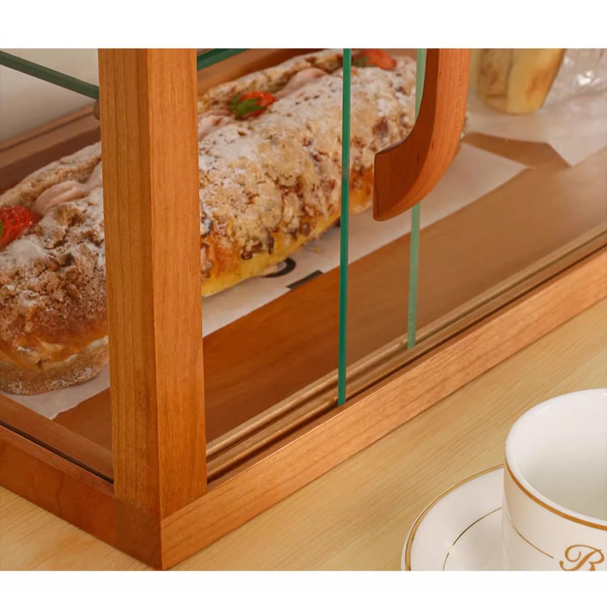Genérico Vitrina de pastelería de Madera Comercial, gabinete de Almacenamiento de Vitrina de Pastel de encimera de 2 Niveles con Frente de Vidrio para coleccionables y postres