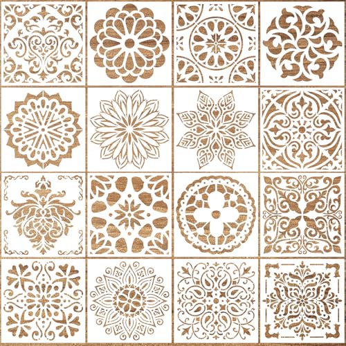 16PCS Stencils for Painting, Reusable Stencils 6 * 6 Inch Mandala...