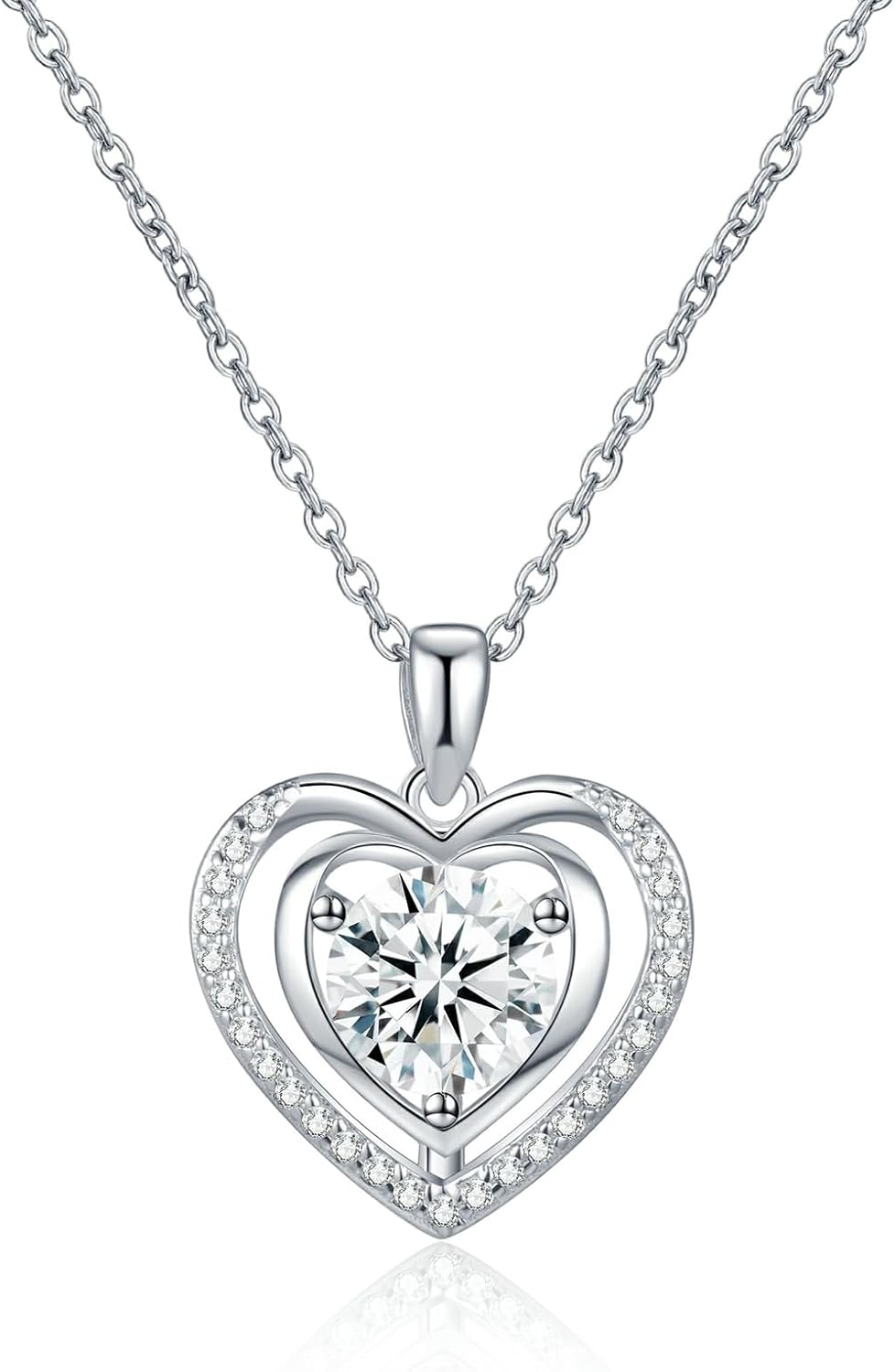 Heart Pendant Necklace for Women Gift for Wife Moissanite 1-3Carats Silver Pendant Jewelry Wedding Anniversary Birthday Valentines Gift for Her Engagements Christmas Mothers Day for Mom Daughter Girlfriend