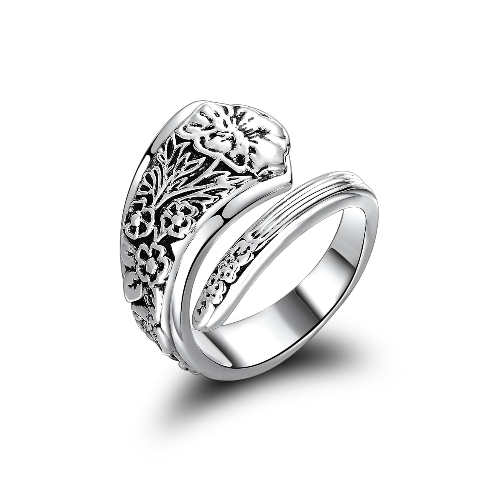 Zaoune Royal Rose Spoon Rings for Women, Victorian Adjustable Vintage Antique Silver Boho Thumb Jewelry for Women.