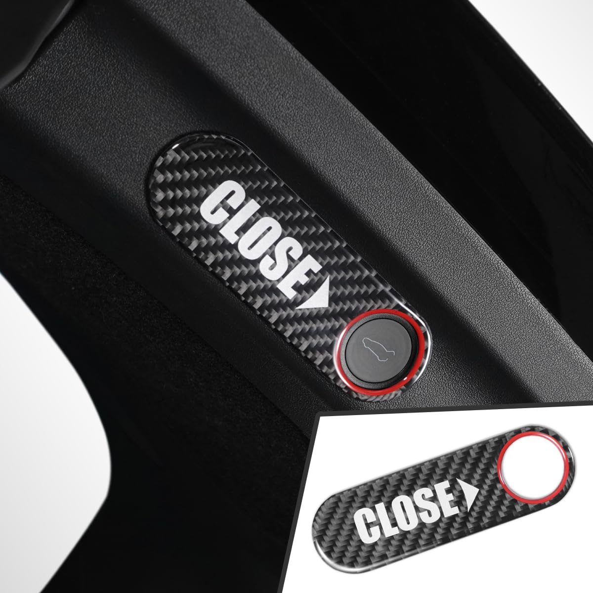 Carbon Fiber Interior Rear Trunk Liftgate Close Button Trim Sticker Frame Decor Accessories for Tesla Model Y 2020-2023 Model 3 2021-2023