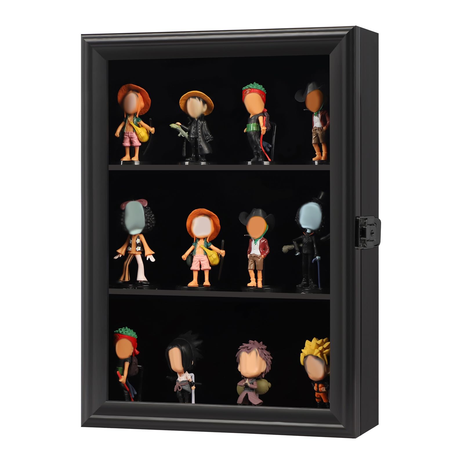 Photo 1 of Action Figure Display Case Wall Mount - Wood Cabinet for Minifigures Action Figures - Lockable Metal Lock with Real Glass Door, for Mini Toys,Collections and Stone Rock Black Small
