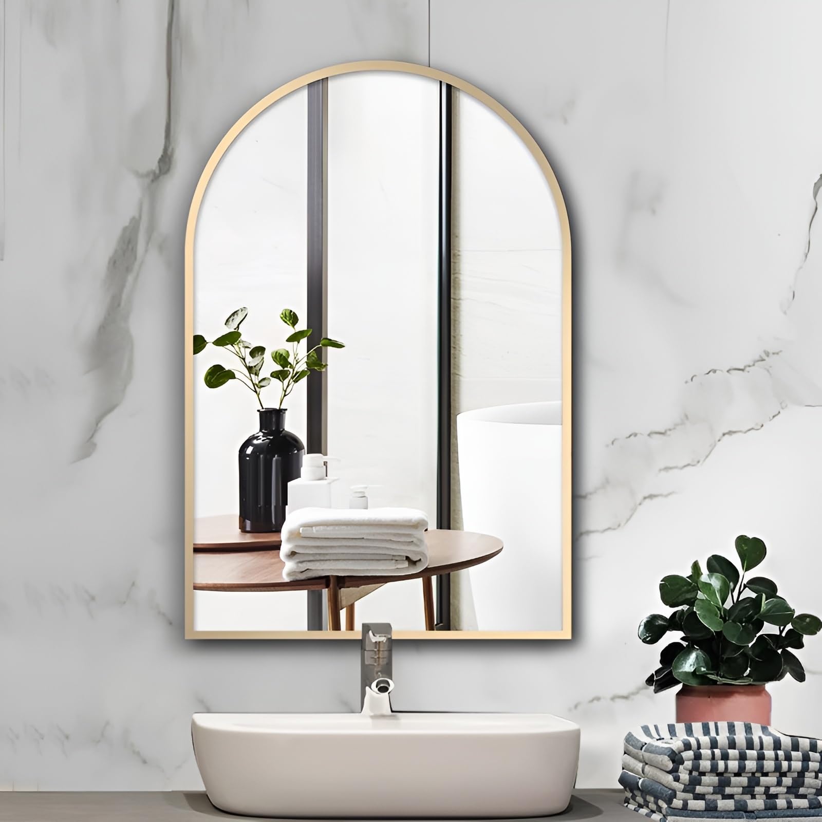 FGXHHS Bathroom Wall Mirror, Arched, Aluminium Frame, 15.7x23.6in, 19.7x31.5in, 23.6x35.4in, HD Vanity Mirror For Living Room, Bedroom, Hallway(Gold,60x90cm/23.6x35.4in)