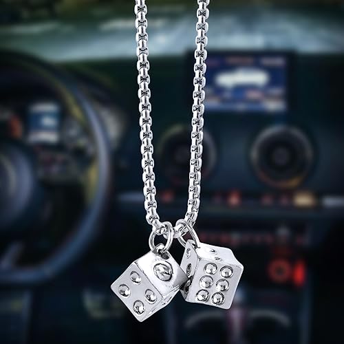 OIIKI Dados peludos para espejo de coche, dados de metal para espejo retrovisor de automóvil, colgante de espejo automotriz, accesorios para