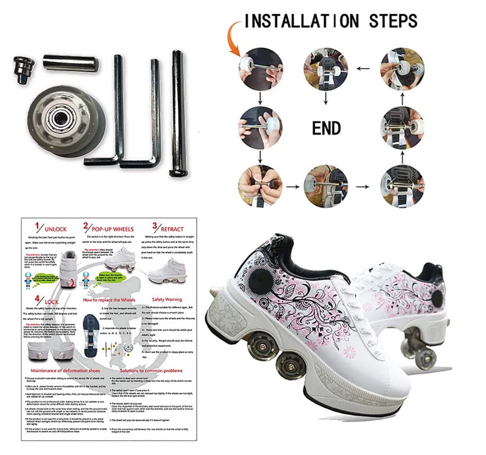 Pattinaggio Roulette Ragazza, Sneakers Roller Scarpe Da Skateboard Sneakers con Ruote Sport Ginnastica Moda Multiuso Kick Roller Shoe per ragazzi Ragazze