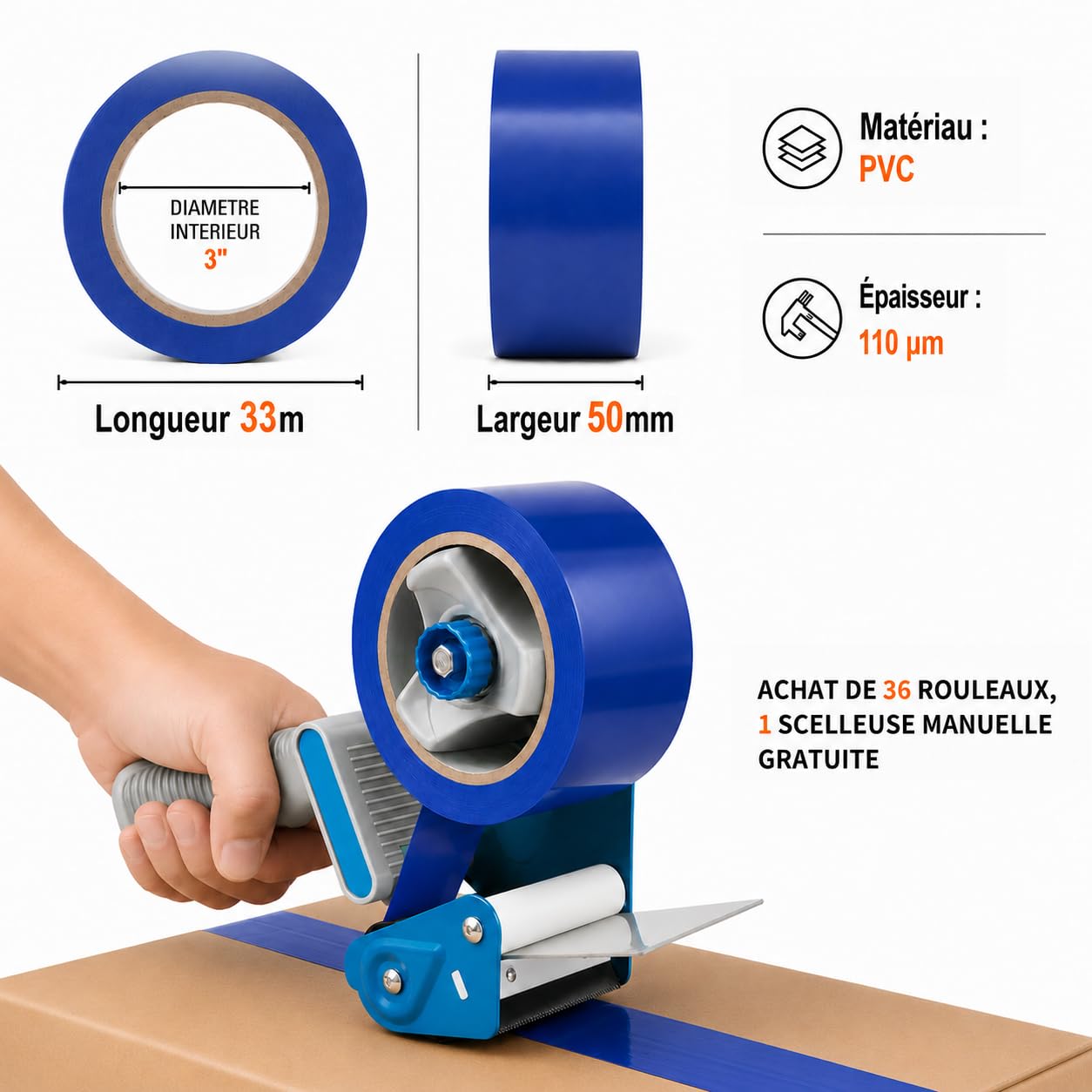 Bodenmarkierungsband, blau, PVC, 50 mm x 33 m, 36 Stück