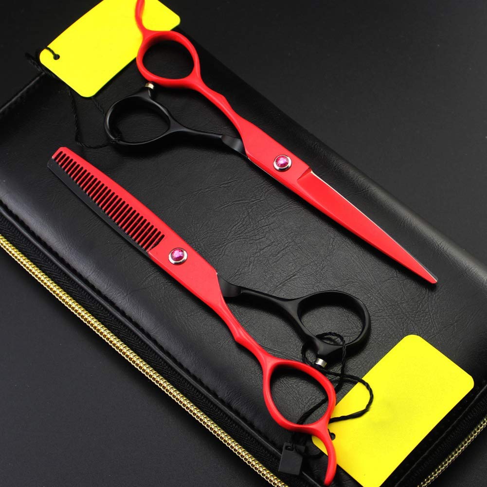 Ciseaux de Coiffure et à effiler 6 Pouces pour Salon de Coiffure, Coupe pour gaucher, Coffret Cadeau avec Pochette, Toothcut6inch (Un Ensemble de 6 Pouces) Toothcut6i