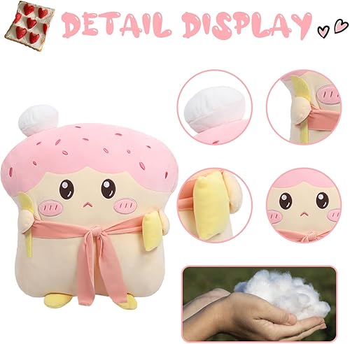 Miniatura 4 de ARELUX Divertida almohada de pan rebanado de tostada de 17.7 pulgadas, almohada rosa con forma de pan rosa para abrazar con bufanda roja, cojín