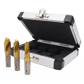 Xiaokeis 3 Pcs Spot Weld Drill Bit Set, Portable Spot Weld Cutter Well Drilling Kit with Box, Rivet Removal Tool Spot Welded Cutter Separate Panels Hole Cutting Bits(Gold)