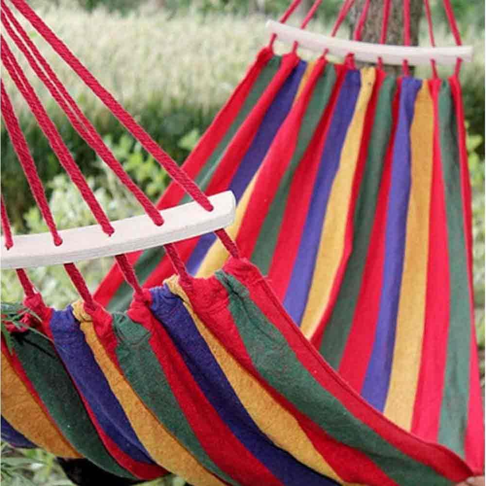 Vetrineinrete® Amaca da giardino e da campeggio colorata in cotone con supporto in legno da appendere con sacca per il trasporto 200x80 cm (Rossa)