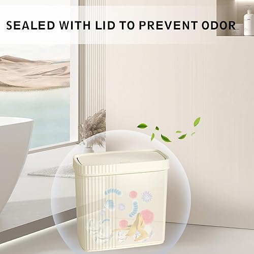 Miniatura 5 de UUJOLY Cubo de basura pequeño para baño con tapa, papelera delgada de plástico, cesta de basura para cocina, lavandería, oficina, habitación de los