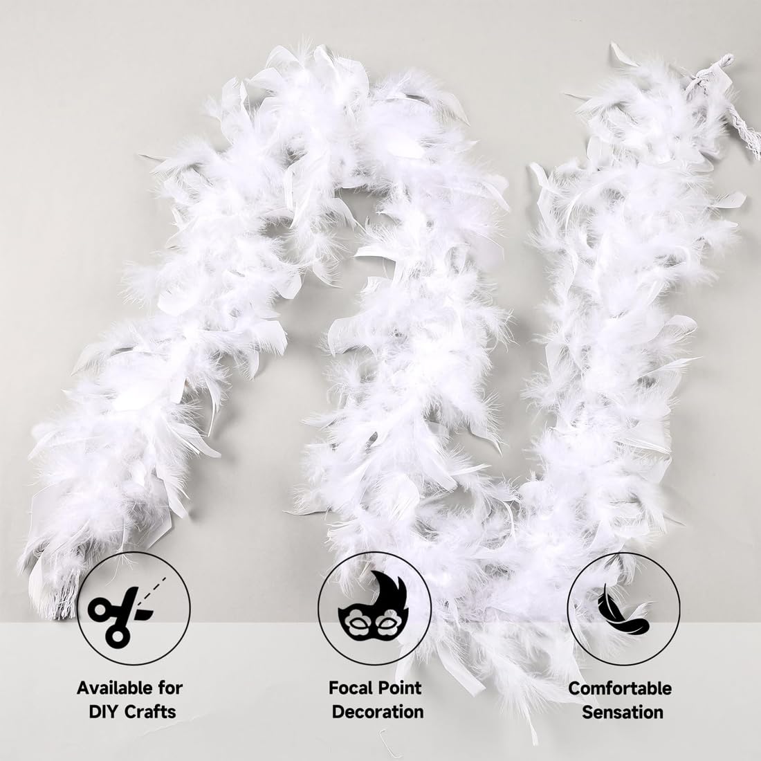 Boas de déguisement pour enfants,Écharpe en plumes blanches de 2 m, idéale pour la décoration de mariage, l'emballage de bouquets DIY