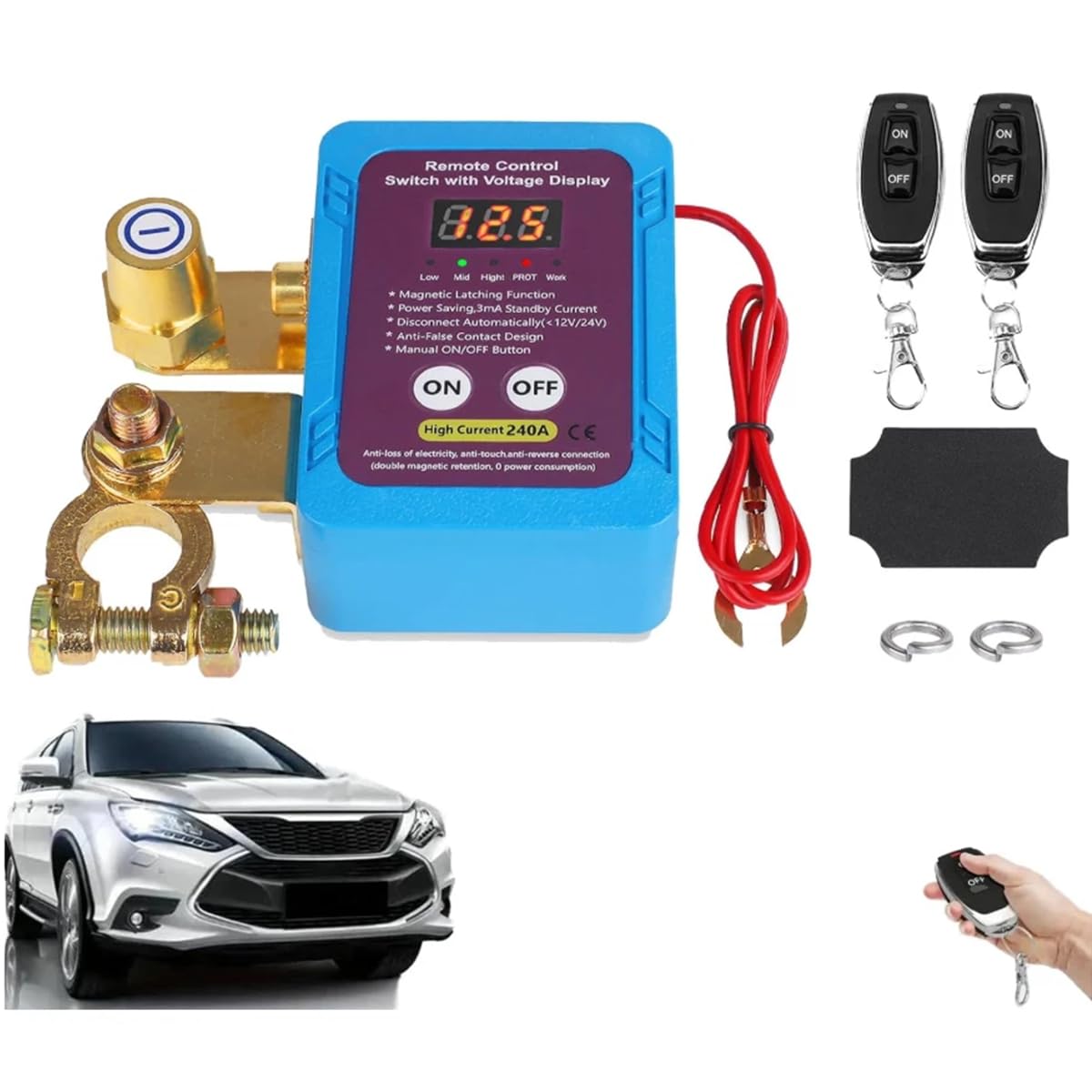 Remote Battery Disconnect Switch 12V 240A, Smart Car Battery Kill Switch, Anti Theft, Prevent Battery Drain, Remote Battery Kill Switch for Car, Truck, RV (Regular Version)