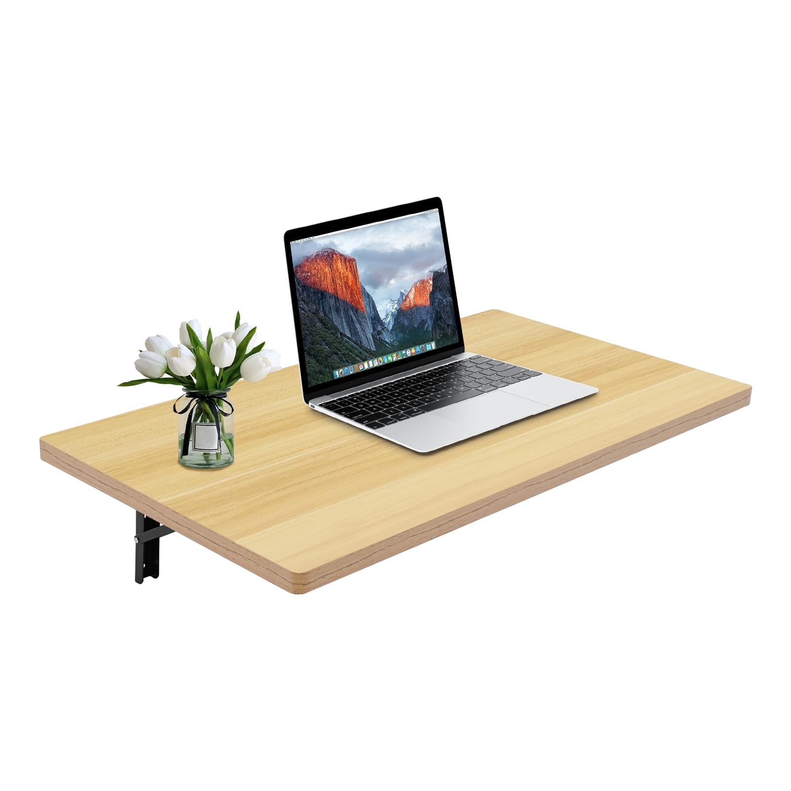Banco de trabajo plegable montado en la pared, 81 x 45,5 cm, banco de trabajo flotante, soportes de acero negro, soporta 250 kg (color madera)