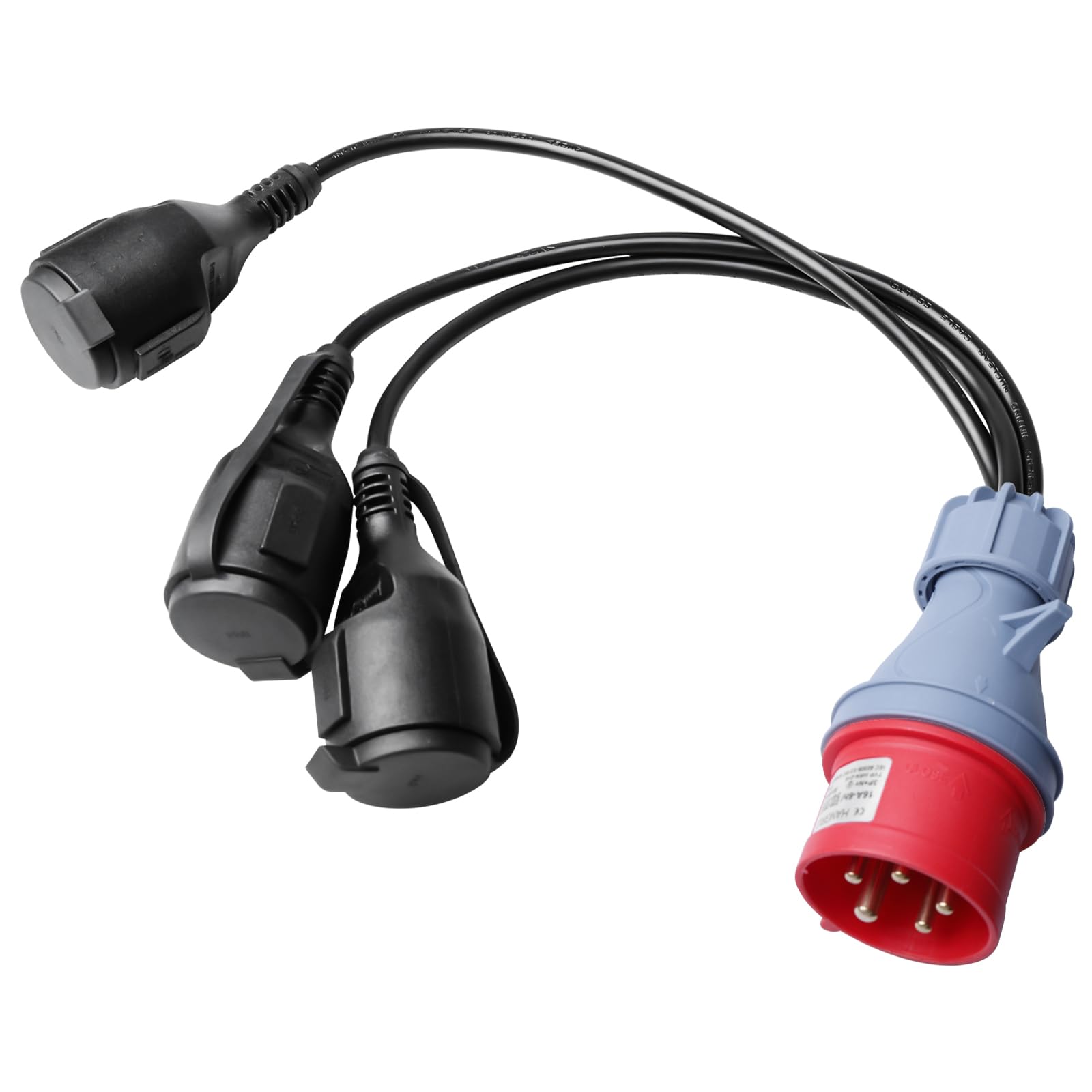 Adaptador CEE 400 V 16 A macho a 3 × 230 V acoplamiento: cable de distribución de corriente fuerte con tapa abatible y enchufe de protección de contacto, cable adaptador CEE de alta potencia, cable de