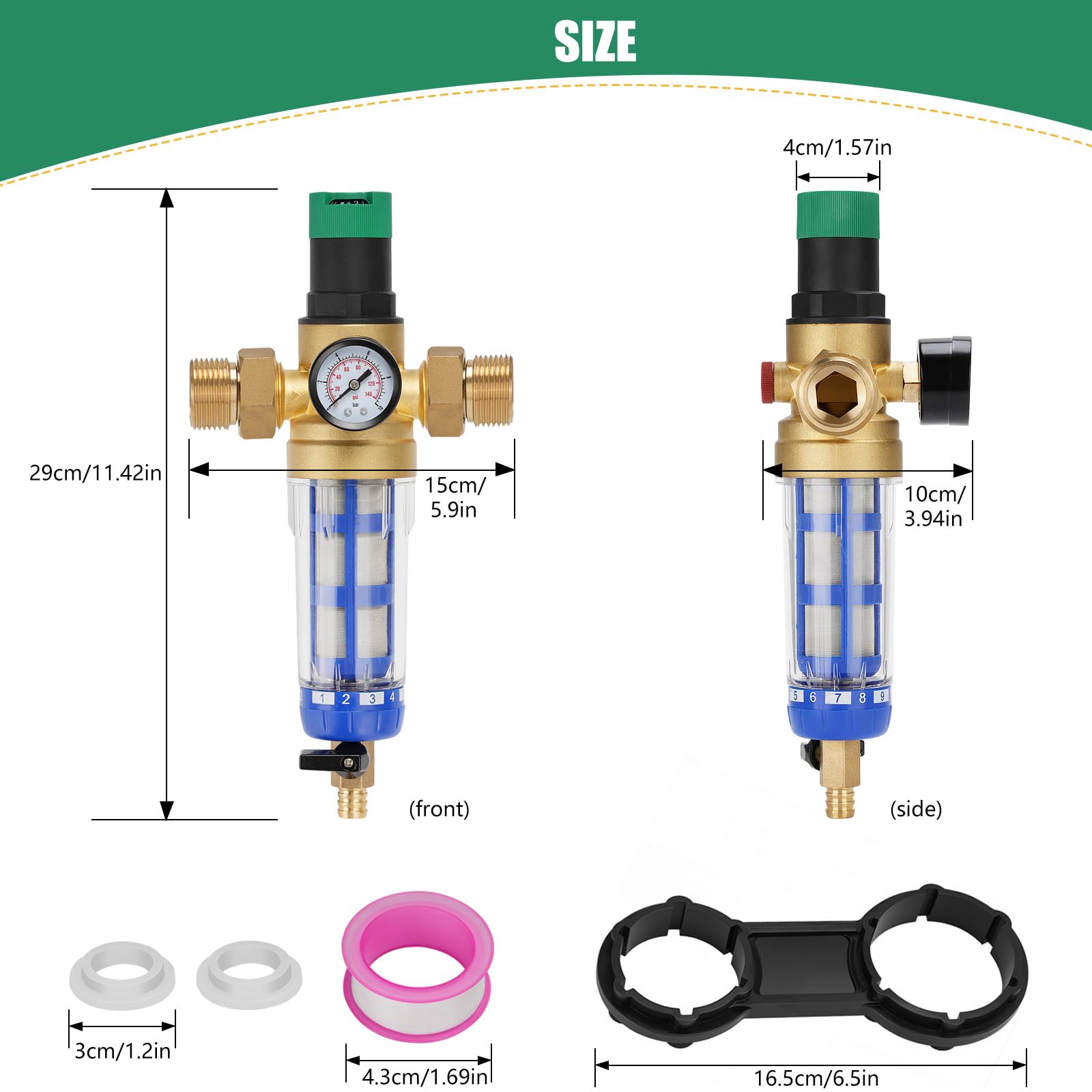 1 Zoll Druckminderer Wasser mit Manometer, Ausspülbarer Feinfilter Sedimentfilter