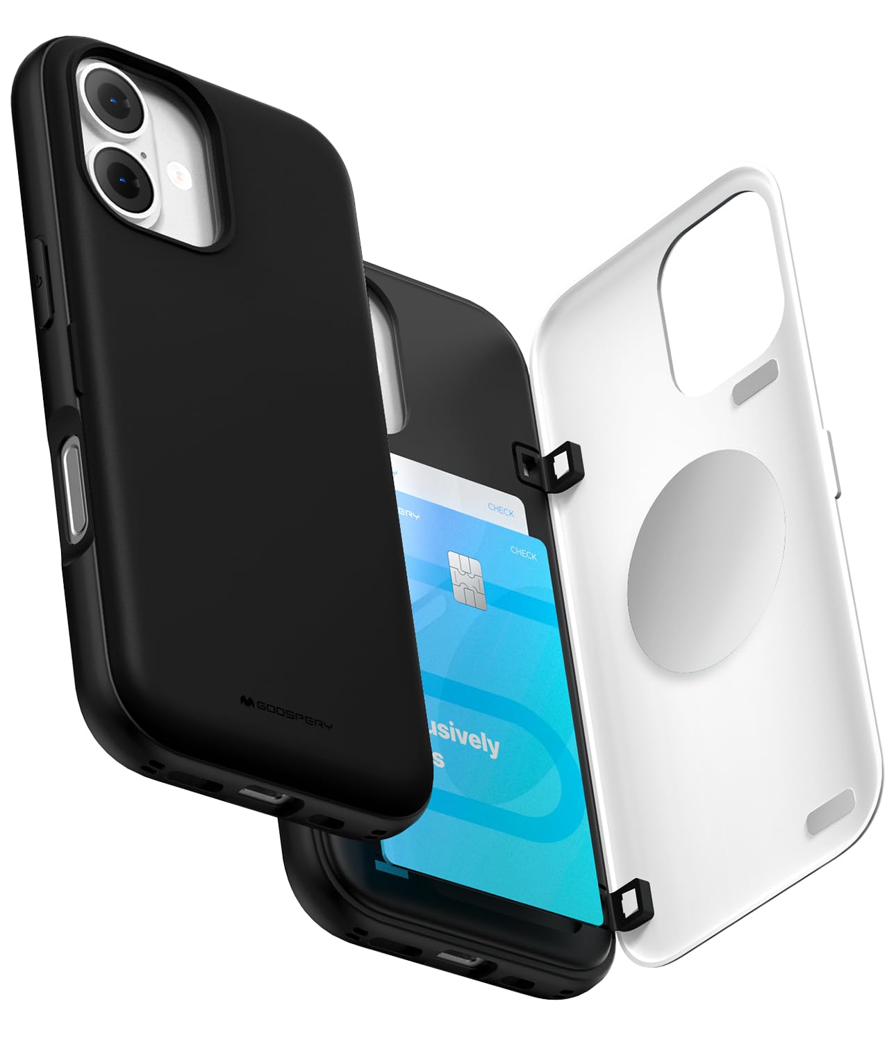 GOOSPERY マグネットドアバンパー iPhone 17シリーズ対応 ケース カードホルダー付きウォレット|マグネット自動開閉|デュアルレイヤー保護|頑丈なスマホ背面カバー. (ブラック, IPHONE 17)-IP17-MDB-BLK