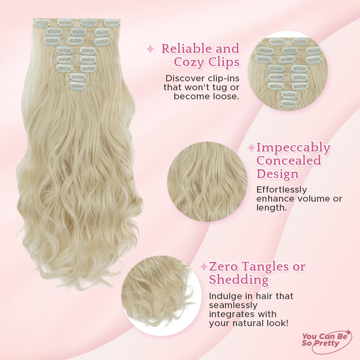 SEGO Pro Clip in Hair Extensions 8 Pcs 18 Clips Full Head Synthetic Fiber Hair Pieces for Women Curly 24 Inch (Bleach Blonde) - Image 4