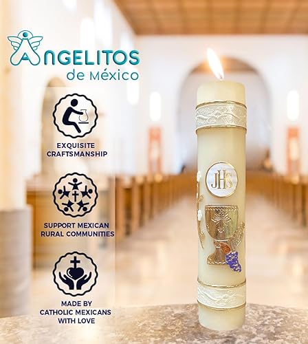 Miniatura 2 de Angelitos de Mexico Celebración Vela Primera Comunión Único Hecho a Mano Primera Comunión Cirio Vela Cáliz Uvas