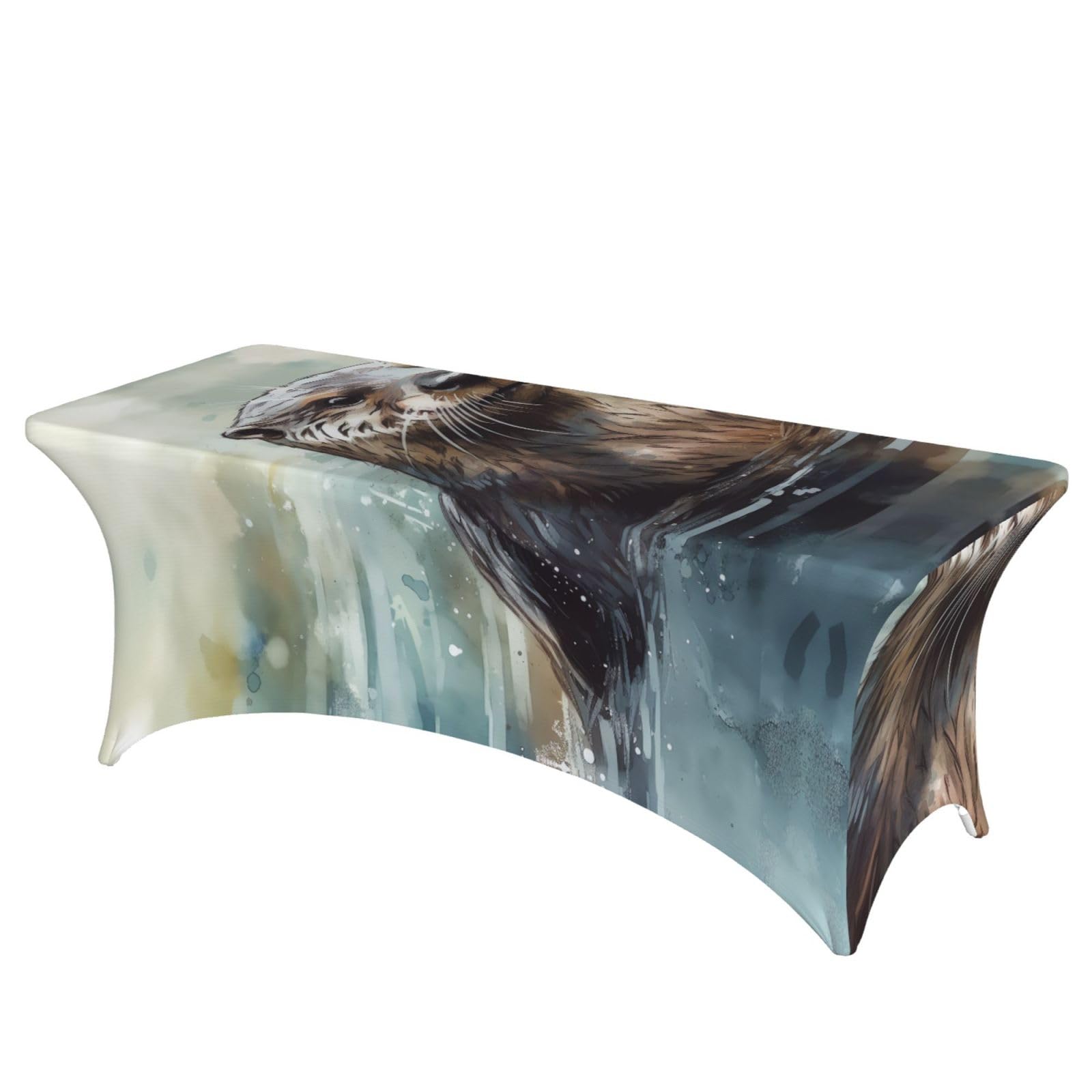 QMKFWT Hand Drawn Otter Decorative Tablecloth Protector for Wedding, Banquet & Parties6FT Spandex Rectangle Tablecloths, Stretch Washable Table Cloth Wrinkle Free Patio Table Cover