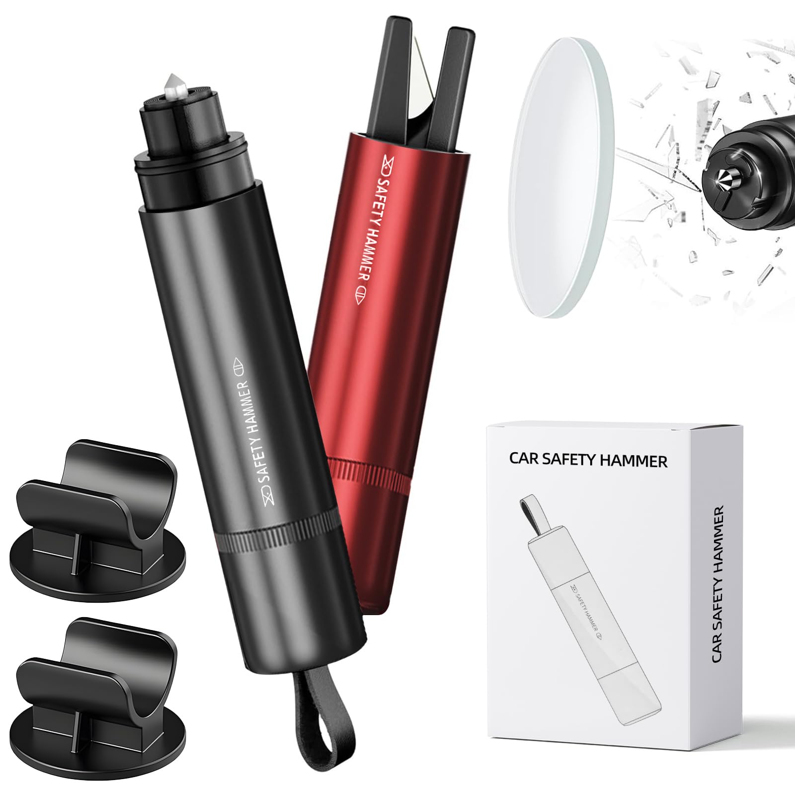 Motswedi 2 in 1 Emergency Hammer with Belt Cutter, 2 Pieces Safety Hammer with Belt Cutter, Emergency Hammer