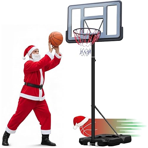 WIN.MAX Basketball Hoop Outdoor 3.3-10ft Adjustable Height, 40inch Backboard with Shatterproof Backboard and Larger Base, Portable Basketball Hoop Goal System Youth/Adults in Backyard/Driveway
