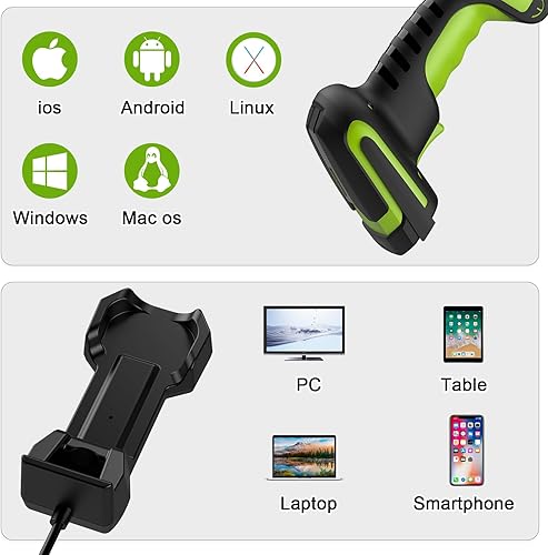 Miniatura 4 de Escáner de código de barras inalámbrico industrial de 433 Mhz con base de carga, IP65 a prueba de caídas Bluetooth 2 en 1 y lector de código de