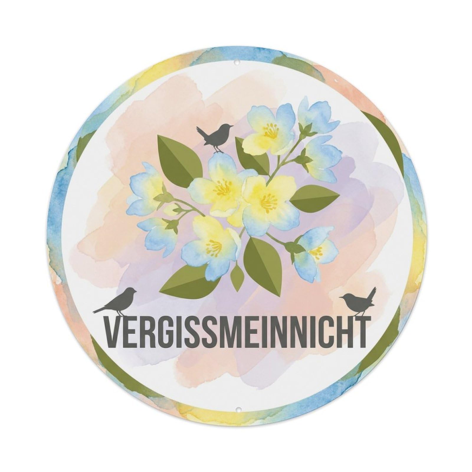 Vergissmeinnicht Watercolor Bird Slogan Jasmine Bouquet Metal Tin Sign
