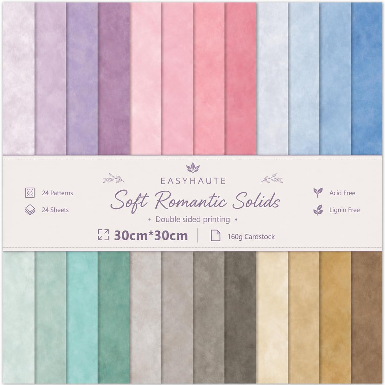 Carta per scrapbooking, 30,5 x 30,5 cm, 24 fogli di carta decorativa su entrambi i lati, senza acidi e senza lignina, per scrapbooking, diario spazzatura, album fotografico, fai da te (romantica)