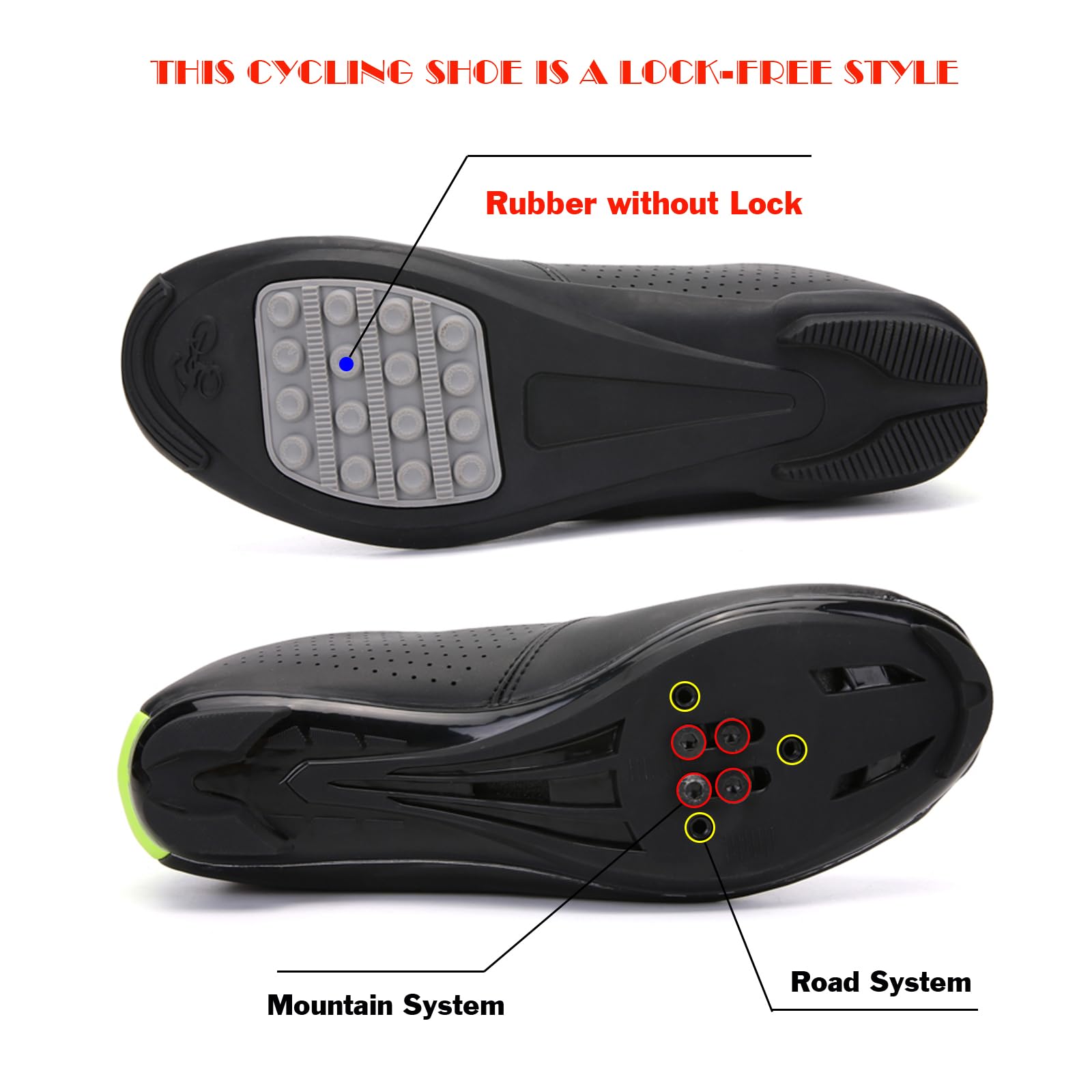 Zapatillas De Ciclismo, Zapatillas De Bicicleta De Montaña Y Carretera con Suela De Goma, Zapatillas De Bicicleta Sin Bloqueo con Sistema De Cordones De Rotación Rápida