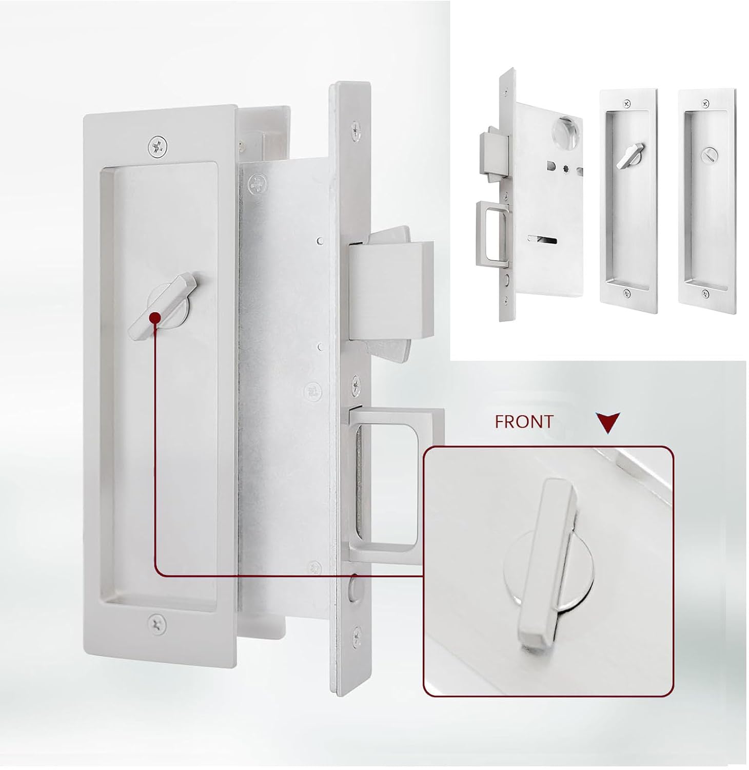 Pocket Door Lock Hardware with Pull, Sliding Door Pop-Up Handle, Privacy Pocket Door Lock Hardware, Keyless,Silver