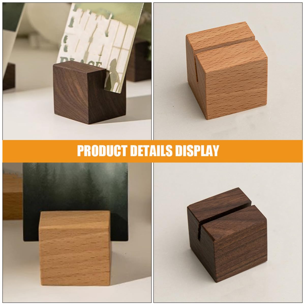 Lot de 10 Porte-cartes en Bois Naturel Fond Plat, Accessoire de Bureau Décoratif et Stable, pour Expositions et Espaces Commerciaux