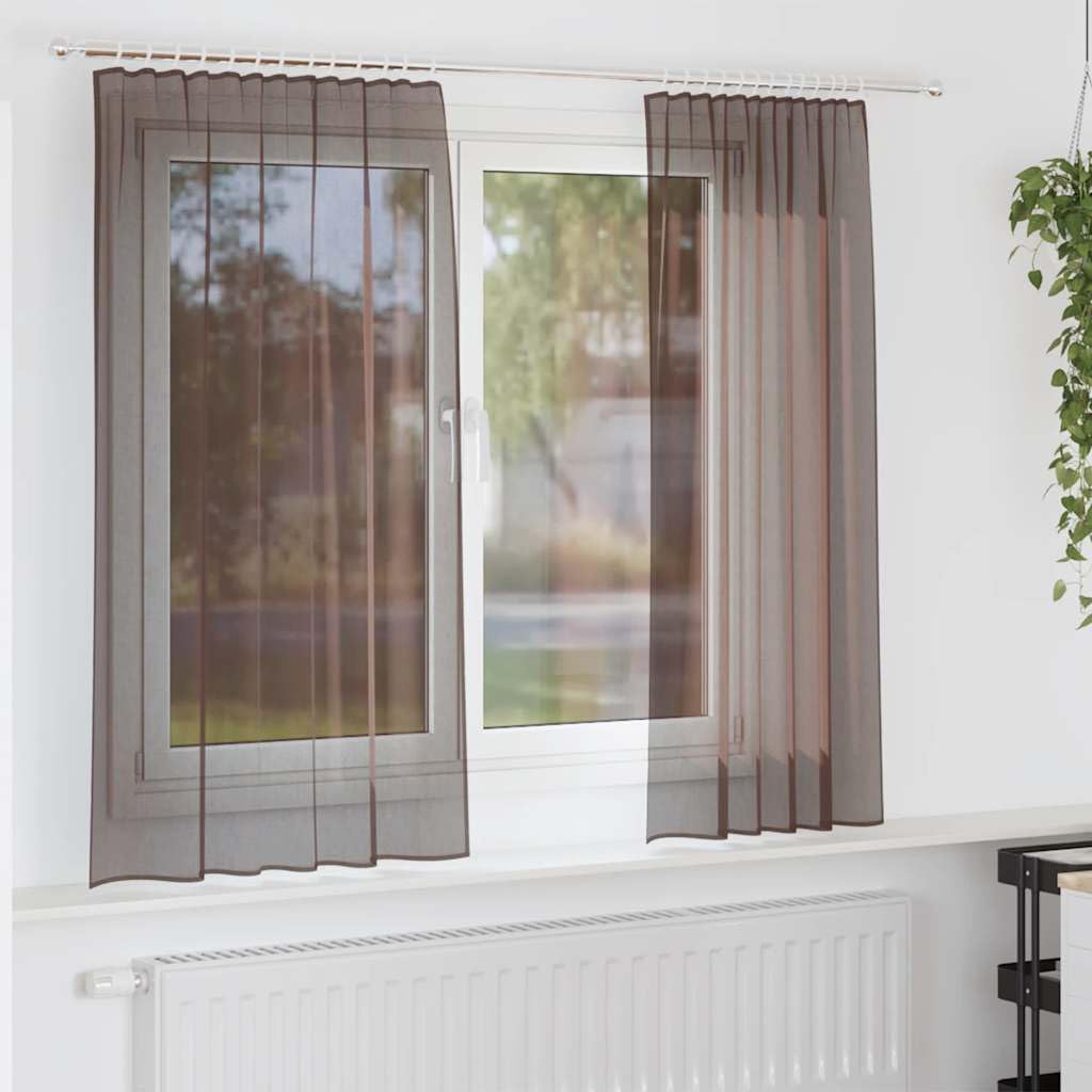Lot de 2 rideaux en voile marron 140x175 cm de qualité supérieure