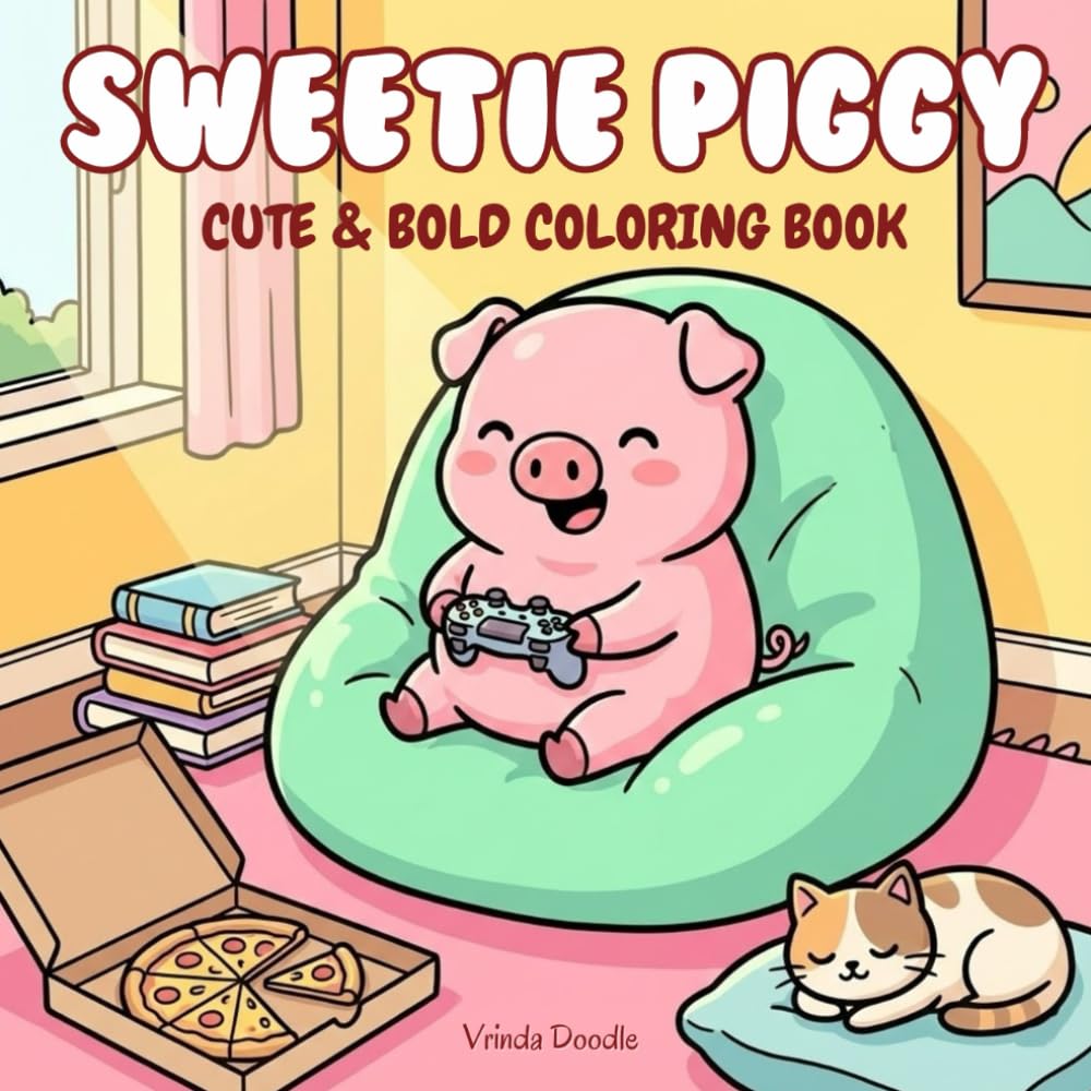 Sweetie Piggy: A Cute and Bold Coloring Book for Adults and Teens Featuring Adorable Piggy Moments for Stress Relief | 42 Cozy pages