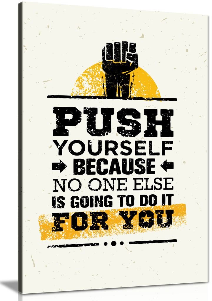 Panther Print Black And Yellow - Push Push Yourself Grunge Inspiring Motivation Quote Canvas Wall Art Picture Print (36X24)