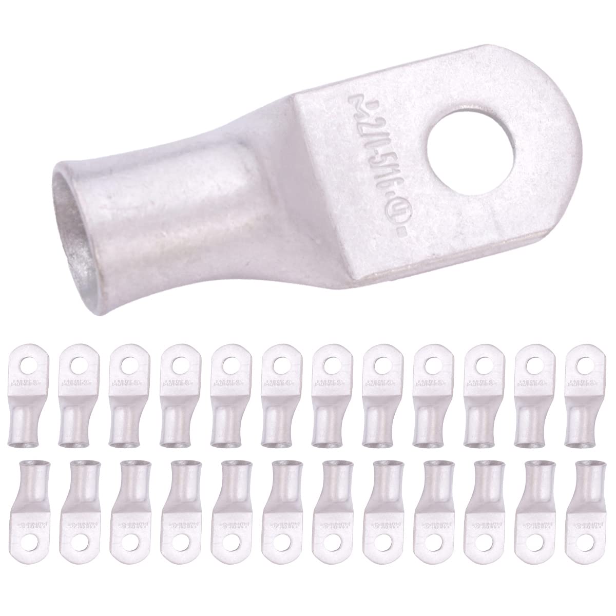 SELTERM 2/0 AWG (70 mm²) - 5/16" (M8) ⌀ Hole UL Marine Grade Wire Lugs, Battery Cable Ends, Tinned Copper Eyelets, Tubular Ring Terminal Connectors [B78] - 25 Pack
