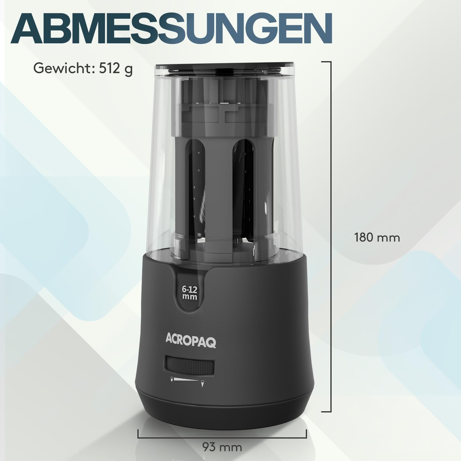 ACROPAQ Elektrischer Bleistiftspitzer für 6-12 mm Bleistifte, scharfe und stumpfe Spitze, feine Spitze in 3-5 Sekunden, Schwarz, Bleistiftspitzer mit Reservoir