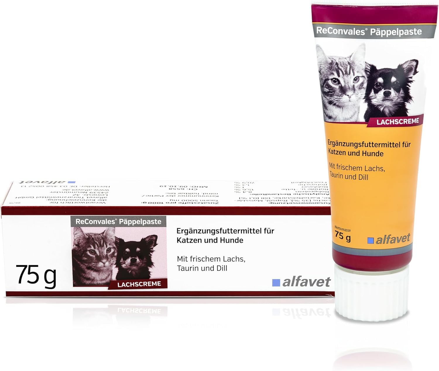 Alfavet ReConvales Päppelpaste - Crema de salmón - Pienso complementario para Perros pequeños y Gatos - 3 x 75g