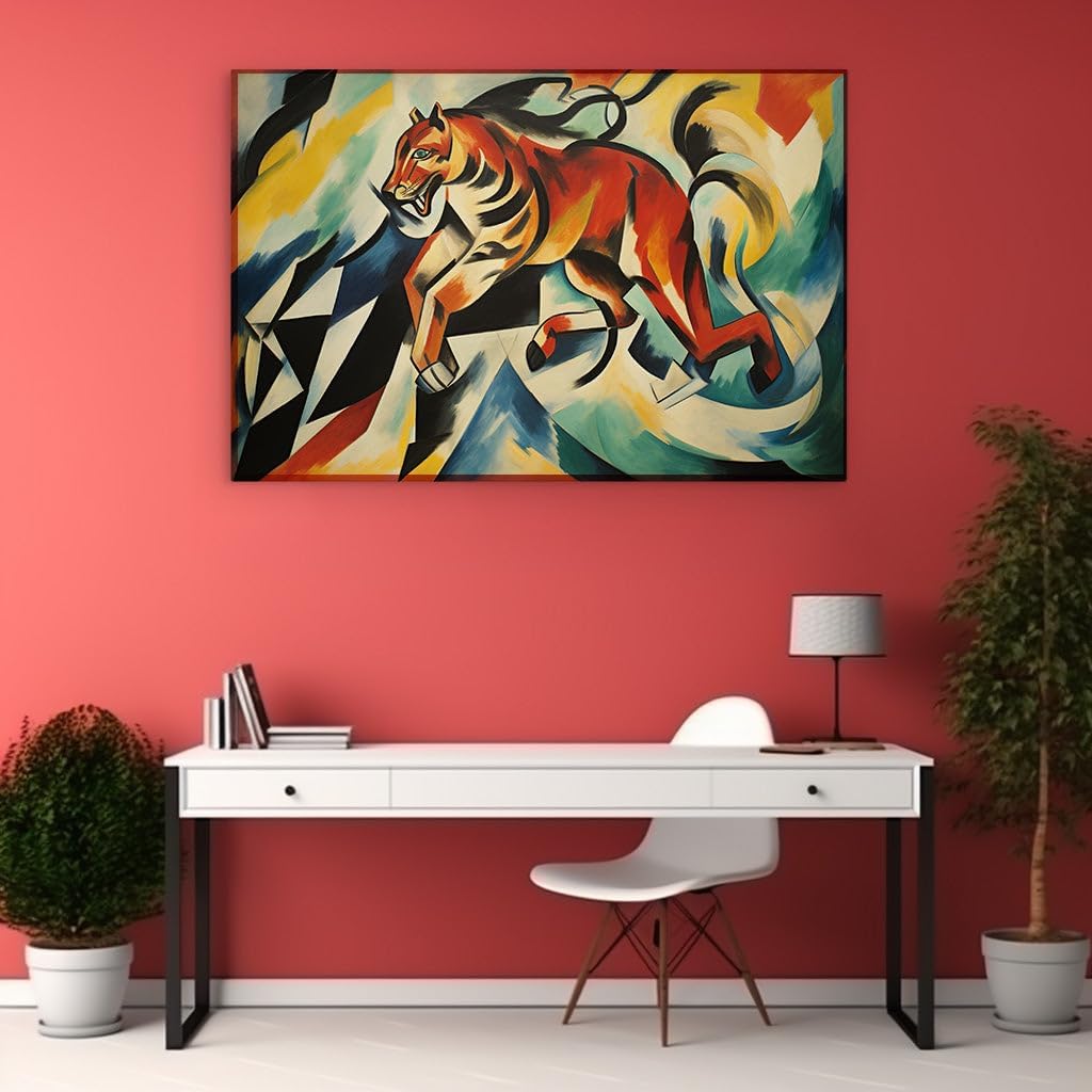 Canvas for Living room. Tiger in Motion The Energetic Abstraction of Franz Marc's Brushstrokes, 27 x 18 inch Canvas Wall Art - Contemporary Masterpieces - Zen Wall Decor - 69x46 cm (27x18 inch)