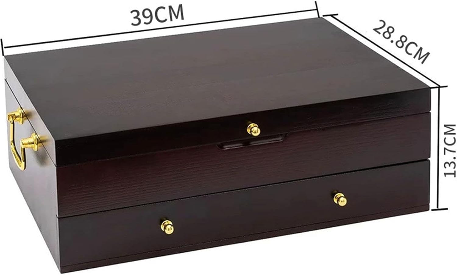 Flatware Silverware Wood Storage Box with Carrying Handle for Spoon, Fork