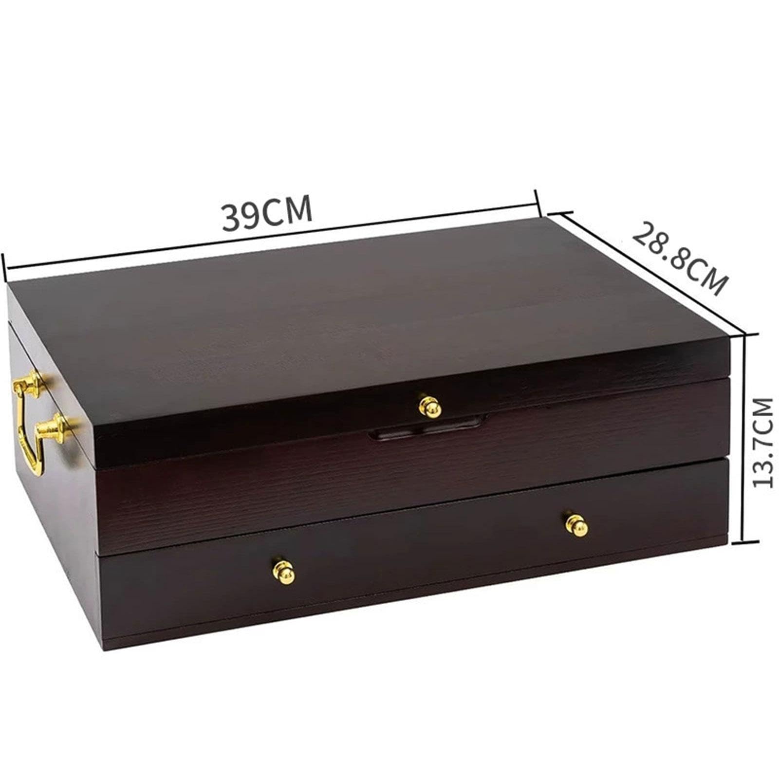Scatola Porta Posate in Legno, Organizer per Stoviglie con Coperchio Ribaltabile.