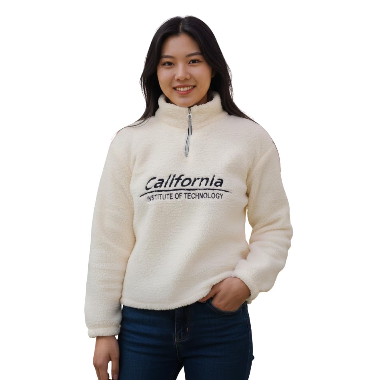Fuzzy Quarter Zip Crop Teddy Sweater Soft Teddy Fleece Pullover | Long Sleeve Winter Top with Printed Front | Casual Winter Wear for Women-image-25