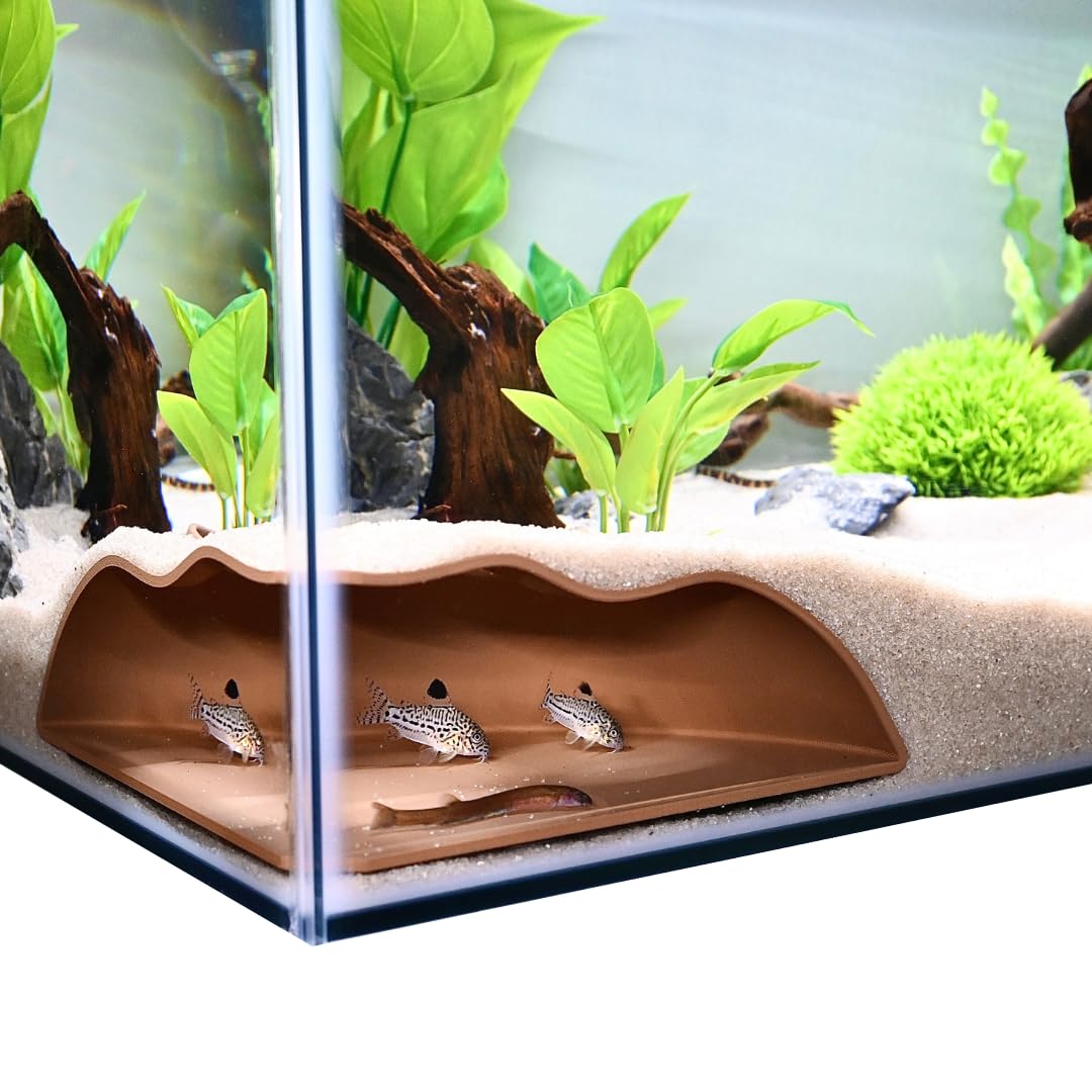 Lucky Critter Cueva de esquina subterránea para acuario, curva natural, visualización de peces y camarones debajo del túnel de grava, decoración de pecera, escondite perfecto para corydora bagre